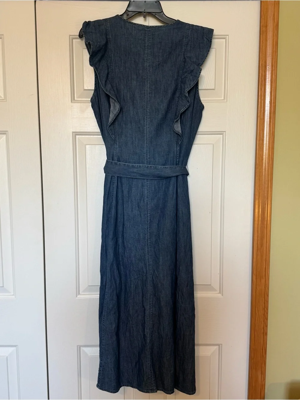 Loft Chambray Button Ruffle Midi Dress size 12